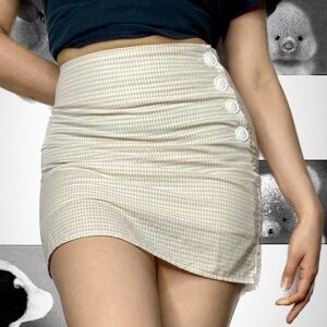 Cute Coquette Creme Plaid Mini Skirt w/ Buttons